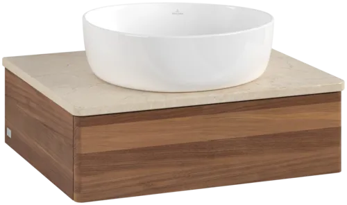 VILLEROY BOCH Toaletní skříňka Antao, 1 zásuvka, 600 x 190 x 500 mm, přední strana bez konstrukce, teplý ořech / Botticino #K07013HM