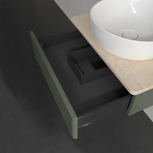 VILLEROY BOCH Antao toaletní skříňka, 1 zásuvka, 600 x 190 x 500 mm, přední strana bez konstrukce, Leaf Green Matt Lacquer / Botticino #K07053HL, obrázek 7