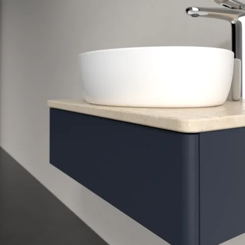 VILLEROY BOCH Toaletní skříňka Antao, 1 zásuvka, 600 x 190 x 500 mm, přední strana bez konstrukce, Midnight Blue Matt Lacquer / Botticino #K07053HG, obrázek 5
