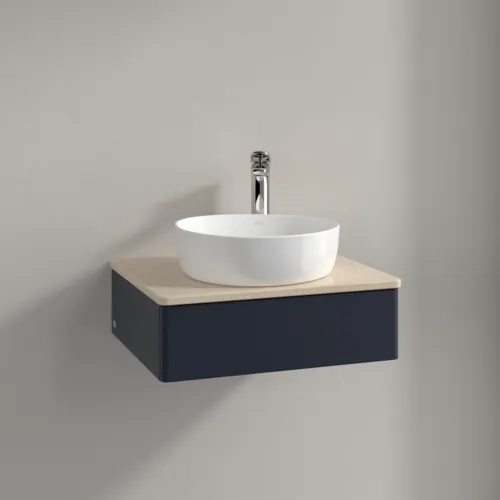VILLEROY BOCH Toaletní skříňka Antao, 1 zásuvka, 600 x 190 x 500 mm, přední strana bez konstrukce, Midnight Blue Matt Lacquer / Botticino #K07053HG, obrázek 2