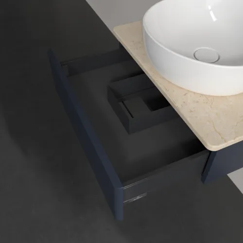 VILLEROY BOCH Toaletní skříňka Antao, 1 zásuvka, 600 x 190 x 500 mm, přední strana bez konstrukce, Midnight Blue Matt Lacquer / Botticino #K07053HG, obrázek 7
