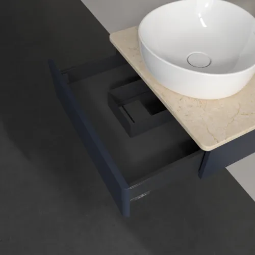 VILLEROY BOCH Toaletní skříňka Antao, 1 zásuvka, 600 x 190 x 500 mm, přední strana bez konstrukce, Midnight Blue Matt Lacquer / Botticino #K07053HG, obrázek 6