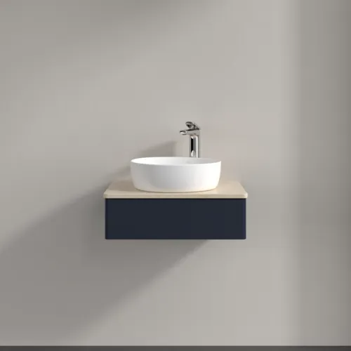 VILLEROY BOCH Toaletní skříňka Antao, 1 zásuvka, 600 x 190 x 500 mm, přední strana bez konstrukce, Midnight Blue Matt Lacquer / Botticino #K07053HG, obrázek 3