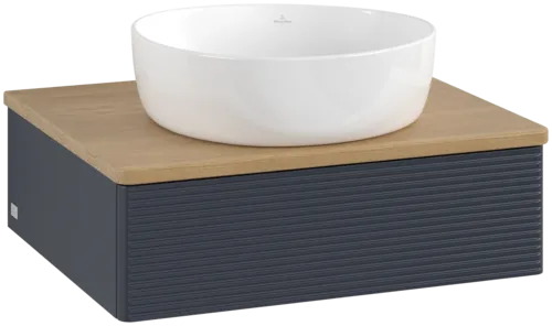 VILLEROY BOCH Toaletní skříňka Antao, 1 zásuvka, 600 x 190 x 500 mm, strukturovaná přední část, matný lak Midnight Blue / dub medový #K07111HG