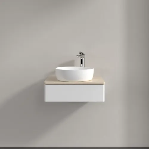 VILLEROY BOCH Toaletní skříňka Antao, 1 zásuvka, 600 x 190 x 500 mm, přední strana bez konstrukce, bílý matný lak / Botticino #K07053MT, obrázek 3