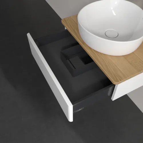 VILLEROY BOCH Toaletní stolek Antao, 1 zásuvka, 600 x 190 x 500 mm, přední strana bez konstrukce, bílý matný lak / medový dub #K07051MT, obrázek 5