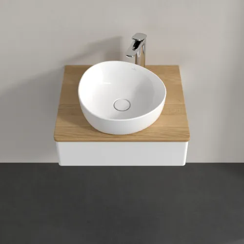 VILLEROY BOCH Toaletní stolek Antao, 1 zásuvka, 600 x 190 x 500 mm, přední strana bez konstrukce, bílý matný lak / medový dub #K07051MT, obrázek 4