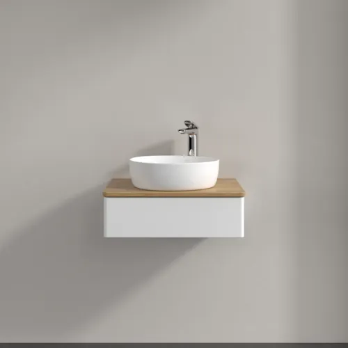 VILLEROY BOCH Toaletní stolek Antao, 1 zásuvka, 600 x 190 x 500 mm, přední strana bez konstrukce, bílý matný lak / medový dub #K07051MT, obrázek 3