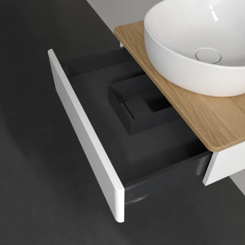 VILLEROY BOCH Toaletní stolek Antao, 1 zásuvka, 600 x 190 x 500 mm, přední strana bez konstrukce, bílý matný lak / medový dub #K07051MT, obrázek 6