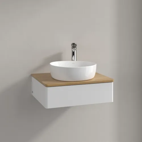 VILLEROY BOCH Toaletní skříňka Antao, 1 zásuvka, 600 x 190 x 500 mm, přední strana bez konstrukce, lesklý bílý lak / medový dub #K07051GF, obrázek 2