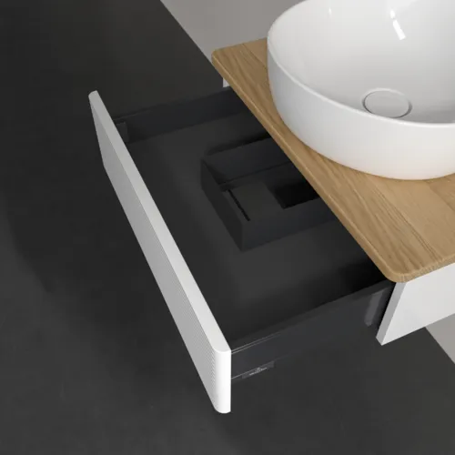 VILLEROY BOCH Toaletní skříňka Antao, 1 zásuvka, 600 x 190 x 500 mm, strukturovaná přední část, lesklý bílý lak / medový dub #K07111GF, obrázek 6