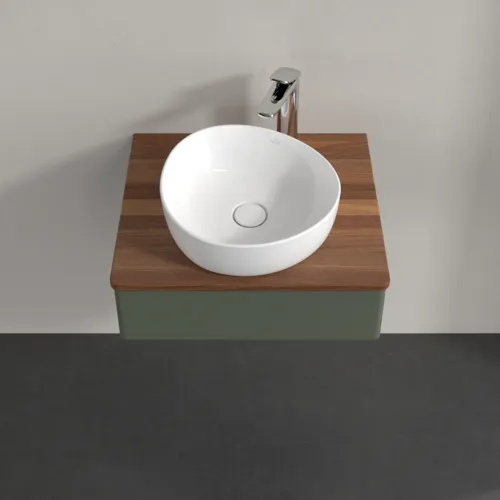 VILLEROY BOCH Toaletní stolek Antao, 1 zásuvka, 600 x 190 x 500 mm, přední strana bez konstrukce, listově zelený matný lak / teplý ořech #K07052HL, obrázek 4