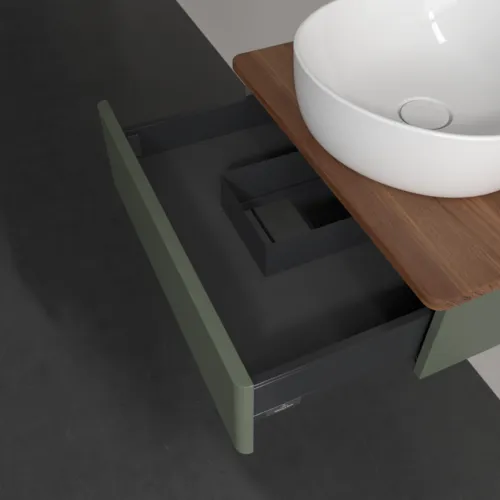 VILLEROY BOCH Toaletní stolek Antao, 1 zásuvka, 600 x 190 x 500 mm, přední strana bez konstrukce, listově zelený matný lak / teplý ořech #K07052HL, obrázek 7