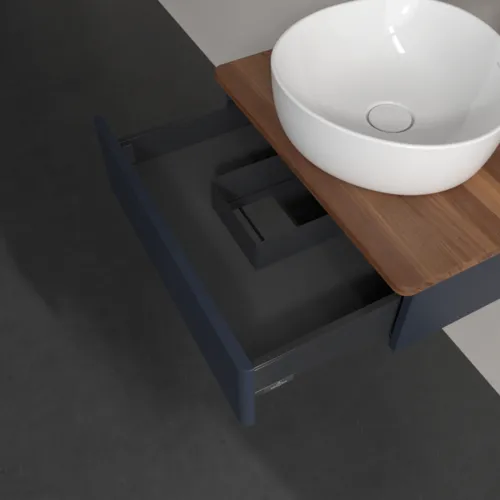VILLEROY BOCH Toaletní skříňka Antao, 1 zásuvka, 600 x 190 x 500 mm, přední strana bez konstrukce, matný lak Midnight Blue / teplý ořech #K07052HG, obrázek 6