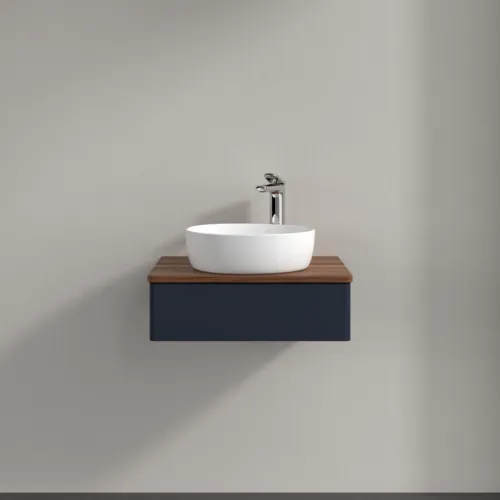 VILLEROY BOCH Toaletní skříňka Antao, 1 zásuvka, 600 x 190 x 500 mm, přední strana bez konstrukce, matný lak Midnight Blue / teplý ořech #K07052HG, obrázek 3