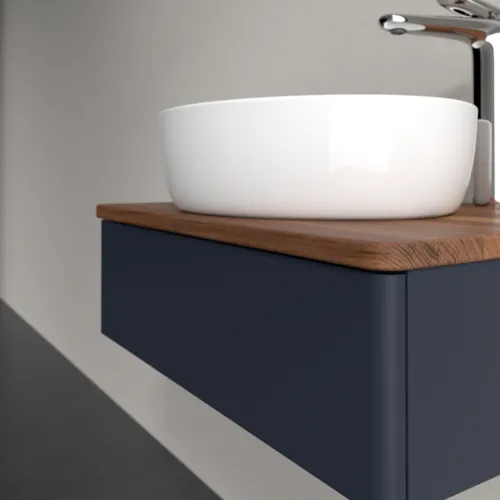 VILLEROY BOCH Toaletní skříňka Antao, 1 zásuvka, 600 x 190 x 500 mm, přední strana bez konstrukce, matný lak Midnight Blue / teplý ořech #K07052HG, obrázek 5