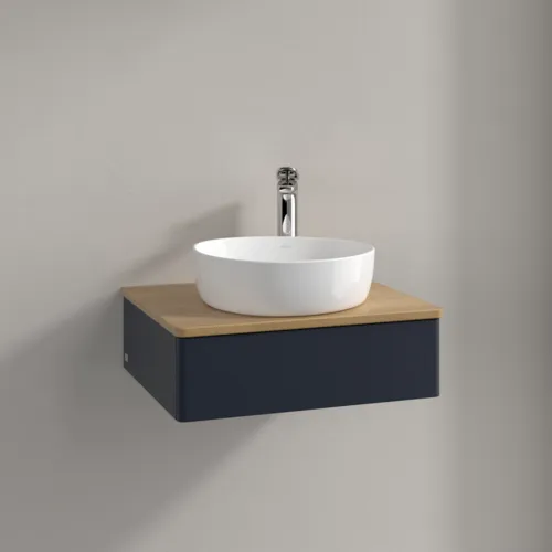 VILLEROY BOCH Toaletní skříňka Antao, 1 zásuvka, 600 x 190 x 500 mm, přední strana bez konstrukce, Midnight Blue Matt Lacquer / Honey Oak #K07051HG, obrázek 2