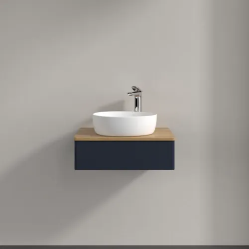 VILLEROY BOCH Toaletní skříňka Antao, 1 zásuvka, 600 x 190 x 500 mm, přední strana bez konstrukce, Midnight Blue Matt Lacquer / Honey Oak #K07051HG, obrázek 3