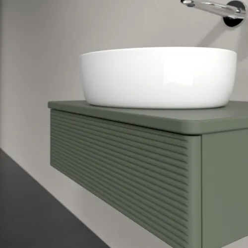 VILLEROY BOCH Toaletní skříňka Antao, 1 zásuvka, 600 x 190 x 500 mm, texturovaná přední část, listově zelený matný lak / listově zelený matný lak #K07110HL, obrázek 5