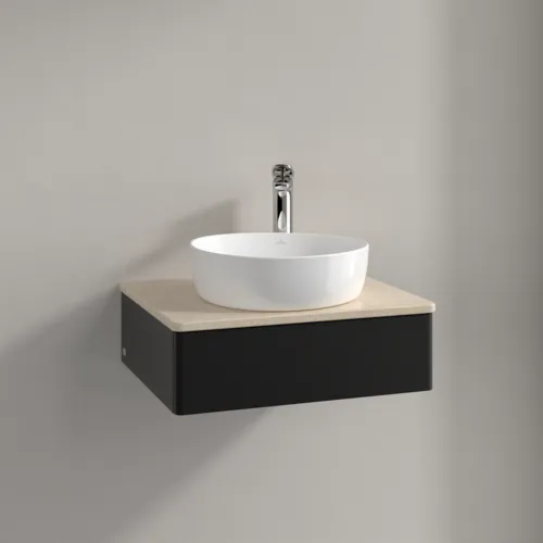 VILLEROY BOCH Toaletní skříňka Antao, 1 zásuvka, 600 x 190 x 500 mm, přední strana bez konstrukce, černý matný lak / Botticino #K07053PD, obrázek 2