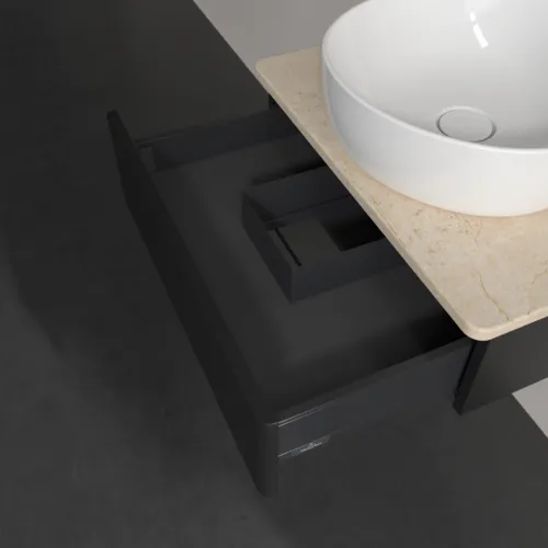 VILLEROY BOCH Toaletní skříňka Antao, 1 zásuvka, 600 x 190 x 500 mm, přední strana bez konstrukce, černý matný lak / Botticino #K07053PD, obrázek 7