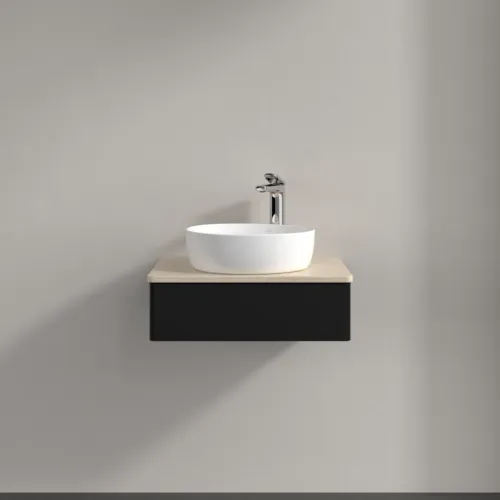 VILLEROY BOCH Toaletní skříňka Antao, 1 zásuvka, 600 x 190 x 500 mm, přední strana bez konstrukce, černý matný lak / Botticino #K07053PD, obrázek 3
