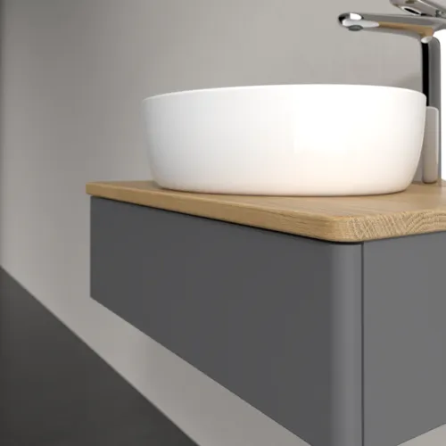 VILLEROY BOCH Toaletní skříňka Antao, 1 zásuvka, 600 x 190 x 500 mm, přední strana bez konstrukce, antracitový matný lak / medový dub #K07051GK, obrázek 5