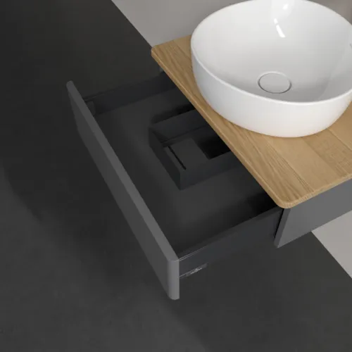 VILLEROY BOCH Toaletní skříňka Antao, 1 zásuvka, 600 x 190 x 500 mm, přední strana bez konstrukce, antracitový matný lak / medový dub #K07051GK, obrázek 6