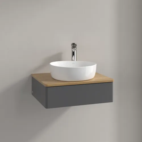 VILLEROY BOCH Toaletní skříňka Antao, 1 zásuvka, 600 x 190 x 500 mm, přední strana bez konstrukce, antracitový matný lak / medový dub #K07051GK, obrázek 2