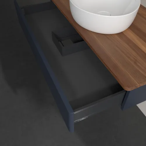 VILLEROY BOCH Toaletní skříňka Antao, 1 zásuvka, 1000 x 190 x 500 mm, přední strana bez konstrukce, půlnočně modrý matný lak / teplý ořech #K09012HG, obrázek 7
