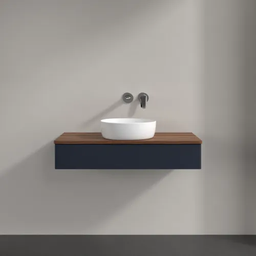 VILLEROY BOCH Toaletní skříňka Antao, 1 zásuvka, 1000 x 190 x 500 mm, přední strana bez konstrukce, půlnočně modrý matný lak / teplý ořech #K09012HG, obrázek 3