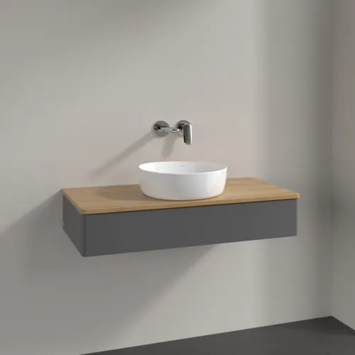 VILLEROY BOCH Toaletní skříňka Antao, 1 zásuvka, 1000 x 190 x 500 mm, přední strana bez konstrukce, antracitový matný lak / medový dub #K09011GK, obrázek 2