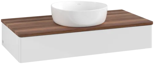 VILLEROY BOCH Toaletní skříňka Antao, 1 zásuvka, 1000 x 190 x 500 mm, přední strana bez konstrukce, lesklý bílý lak / teplý ořech #K09012GF
