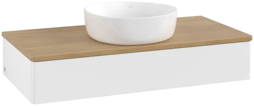 VILLEROY BOCH Toaletní stolek Antao, 1 zásuvka, 1000 x 190 x 500 mm, přední strana bez konstrukce, bílý matný lak / medový dub #K09011MT