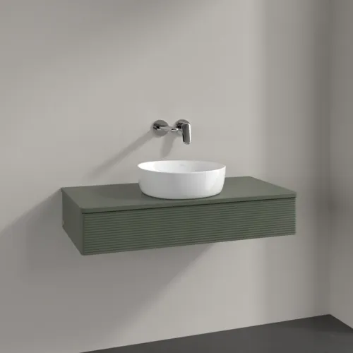 VILLEROY BOCH Toaletní skříňka Antao, 1 zásuvka, 1000 x 190 x 500 mm, texturovaná přední část, listově zelený matný lak / listově zelený matný lak #K09110HL, obrázek 2