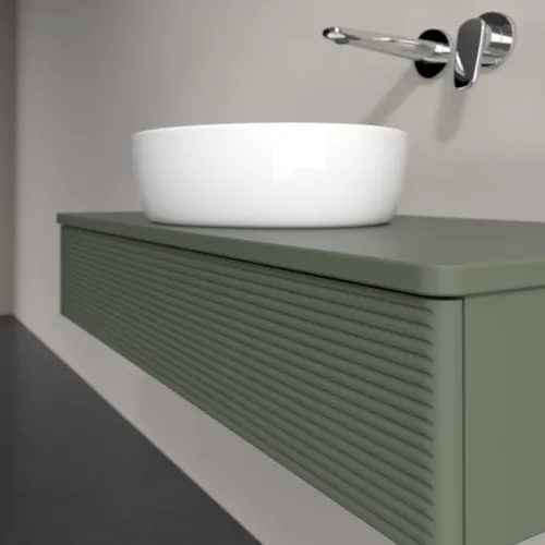 VILLEROY BOCH Toaletní skříňka Antao, 1 zásuvka, 1000 x 190 x 500 mm, texturovaná přední část, listově zelený matný lak / listově zelený matný lak #K09110HL, obrázek 5