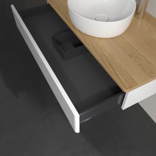VILLEROY BOCH Toaletní skříňka Antao, 1 zásuvka, 1000 x 190 x 500 mm, přední strana bez konstrukce, lesklý bílý lak / medový dub #K09051GF, obrázek 5