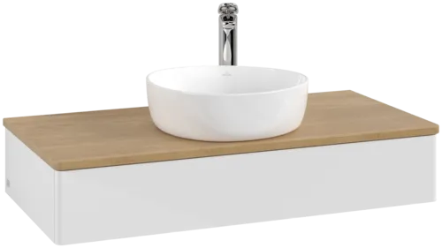 VILLEROY BOCH Toaletní skříňka Antao, 1 zásuvka, 1000 x 190 x 500 mm, přední strana bez konstrukce, lesklý bílý lak / medový dub #K09051GF