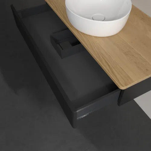 VILLEROY BOCH Toaletní skříňka Antao, 1 zásuvka, 1000 x 190 x 500 mm, přední strana s konstrukcí, černý matný lak / medový dub #K09111PD, obrázek 6