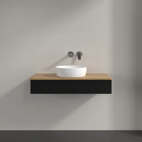 VILLEROY BOCH Toaletní skříňka Antao, 1 zásuvka, 1000 x 190 x 500 mm, přední strana s konstrukcí, černý matný lak / medový dub #K09111PD, obrázek 3