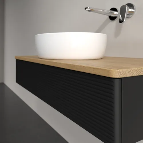 VILLEROY BOCH Toaletní skříňka Antao, 1 zásuvka, 1000 x 190 x 500 mm, přední strana s konstrukcí, černý matný lak / medový dub #K09111PD, obrázek 5