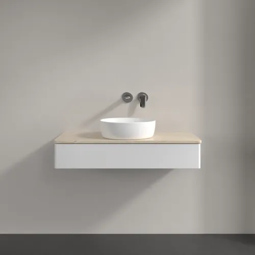 VILLEROY BOCH Toaletní stolek Antao, 1 zásuvka, 1000 x 190 x 500 mm, přední strana bez konstrukce, lesklý bílý lak / Botticino #K09013GF, obrázek 3