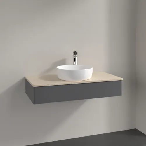 VILLEROY BOCH Toaletní skříňka Antao, 1 zásuvka, 1000 x 190 x 500 mm, přední strana bez konstrukce, antracitový matný lak / Botticino #K09053GK, obrázek 2
