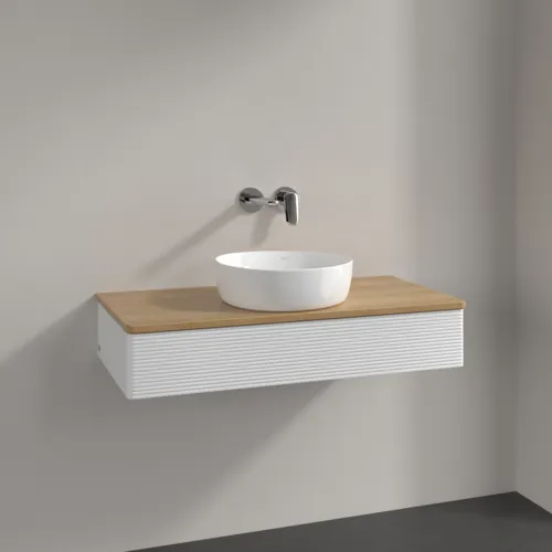 VILLEROY BOCH Toaletní skříňka Antao, 1 zásuvka, 1000 x 190 x 500 mm, strukturované čelo, lesklý bílý lak / medový dub #K09111GF, obrázek 2