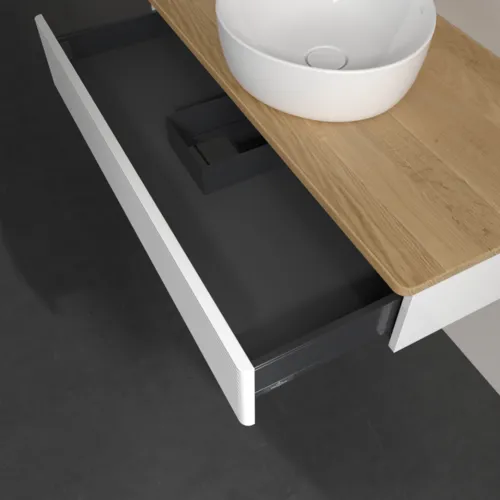 VILLEROY BOCH Toaletní skříňka Antao, 1 zásuvka, 1000 x 190 x 500 mm, strukturované čelo, lesklý bílý lak / medový dub #K09111GF, obrázek 5