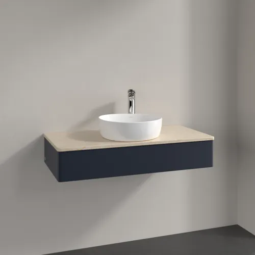 VILLEROY BOCH Toaletní stolek Antao, 1 zásuvka, 1000 x 190 x 500 mm, přední strana bez konstrukce, Midnight Blue Matt Lacquer / Botticino #K09053HG, obrázek 2