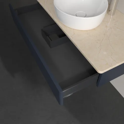 VILLEROY BOCH Toaletní stolek Antao, 1 zásuvka, 1000 x 190 x 500 mm, přední strana bez konstrukce, Midnight Blue Matt Lacquer / Botticino #K09053HG, obrázek 6