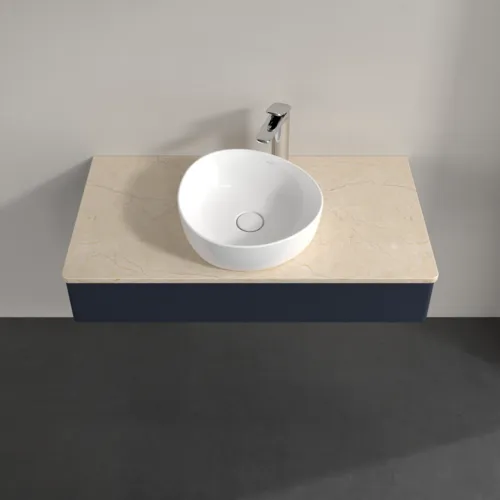 VILLEROY BOCH Toaletní stolek Antao, 1 zásuvka, 1000 x 190 x 500 mm, přední strana bez konstrukce, Midnight Blue Matt Lacquer / Botticino #K09053HG, obrázek 4
