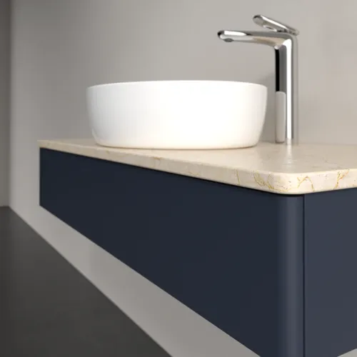 VILLEROY BOCH Toaletní stolek Antao, 1 zásuvka, 1000 x 190 x 500 mm, přední strana bez konstrukce, Midnight Blue Matt Lacquer / Botticino #K09053HG, obrázek 5