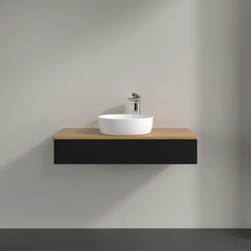 VILLEROY BOCH Toaletní stolek Antao, 1 zásuvka, 1000 x 190 x 500 mm, přední strana bez konstrukce, černý matný lak / medový dub #K09051PD, obrázek 3